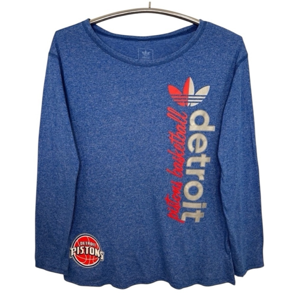 ADIDAS Detroit Pistons Basketball Blue Long Sleeve Shirt, Size Medium
